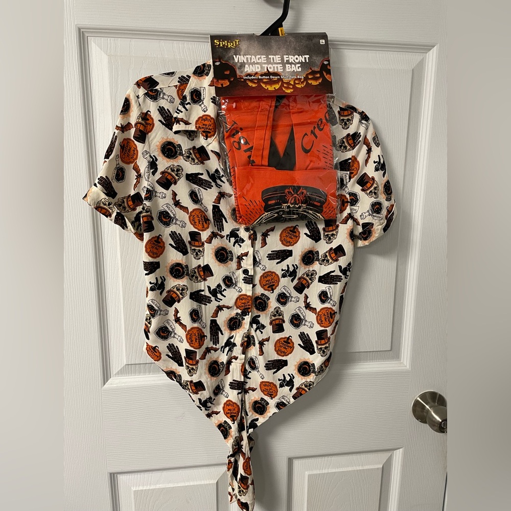 Halloween Icon Vintage Style Shirt Blouse Tote Bag Magic Adult Tie Front Spirit